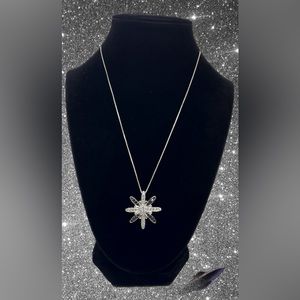 Sterling Silver Black & White CZ Starburst Pendant Necklace